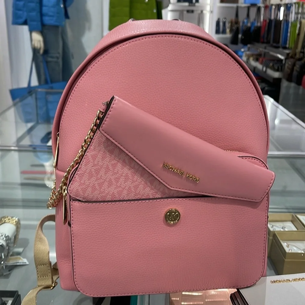 MICHAEL KORS Maisie Medium Pebbled Leather 2-in-1 Backpack Carnation NWT